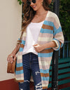 Full Size Striped Long Sleeve Openwork Cardigan