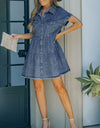 Button Front Raw Hem Denim Dress