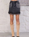 Rhinestone Fringe Denim Skirt