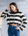 Striped Fringe Round Neck Sweater