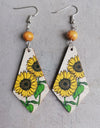 Floral Wooden Teardrop Earrings