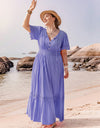 Plus Size Lace Detail Tie Neck Short Sleeve Maxi Dress