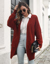 Open Front Rib-Knit Cardigan with Pockets