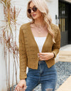 Open Front Cuffed Cropped Cardigan