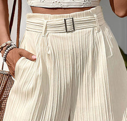 Textured High Waist Shorts with Pockets