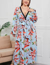 Plus Size Belted Surplice Flounce Sleeve Maxi Dress