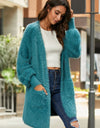 Open Front Fuzzy Cardigan with Pockets