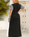 Plus Size Striped Color Block Round Neck Dress