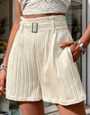 Textured High Waist Shorts with Pockets