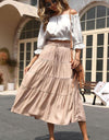 Elastic Waist Tiered Midi Skirt