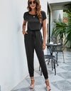 Drawstring Waist Short Sleeve Jogger Jumpsuit