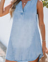 Notched Sleeveless Denim Dress