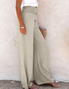 Full Size Decorative Button High Waist Pants