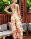 Floral Square Neck Smocked Wide Leg Jumpsuit