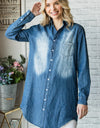 Veveret Pocketed Button Up Washed Denim Shirt