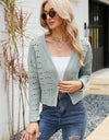 Open Front Cuffed Cropped Cardigan