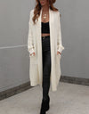 Waffle Knit Open Front Duster Cardigan With Pockets