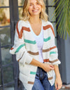 Striped Open Front Dropped Shoulder Cardigan