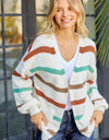 Striped Open Front Dropped Shoulder Cardigan