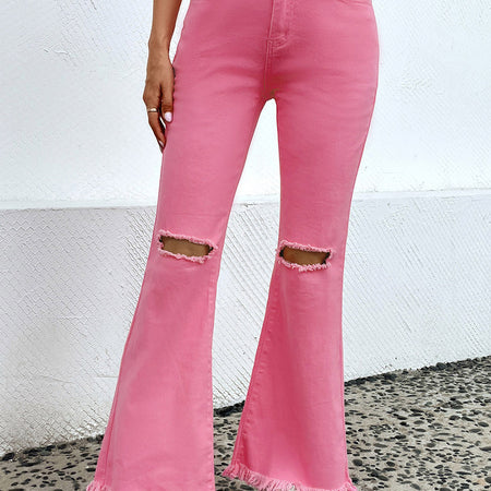 Distressed Raw Hem Bootcut Jeans