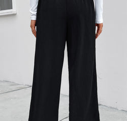 High Waist Ruched Tie Front Wide Leg Pants