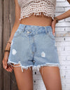 Distressed Raw Hem Denim Shorts