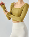 Seam Detail Thumbhole Sleeve Cropped Sports Top