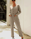 Buttoned Drop Shoulder Pocket Jumpsuit