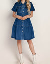 Button Up Short Sleeve Denim Dress