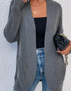 Open Front Rib-Knit Cardigan with Pockets