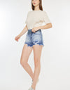 Kancan High Rise Frayed Hem Denim Shorts