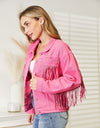 Fringe Detail Dropped Shoulder Denim Jacket