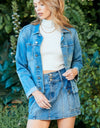 Veveret Button Up Raw Hem Denim Jacket