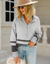 Angel Wings Two-Tone Long Sleeve Zip-Up Knit Top