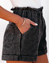 Paperbag Waist Denim Shorts with Pockets