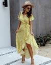 Floral Tied Flutter Sleeve Surplice Dress