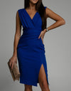 Slit Ruched Surplice Tank Dress