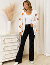 Flower Dropped Shoulder Open Front Cardigan