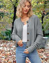 Button Up Round Neck Drop Shoulder Cardigan