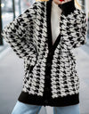 Houndstooth Button Up Long Sleeve Cardigan