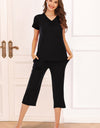 V-Neck Short Sleeve Top and Pants Lounge Set