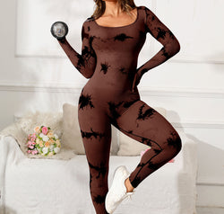 Scoop Neck Long Sleeve Active Jumpsuit