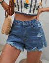 Distressed Raw Hem Denim Shorts