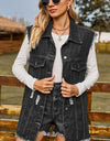 Sleeveless Button-Up Collared Denim Top with Pockets