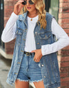 Collared Neck Sleeveless Denim Top with Pockets