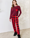 Zenana Full Size Plaid Round Neck Top and Pants Pajama Set