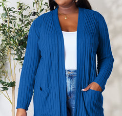 Basic Bae Full Size Ribbed Open Front Cardigan with Pockets