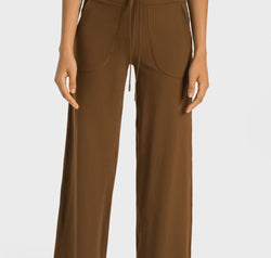 Drawstring Waist Wide Leg Sports Pants with Pockets