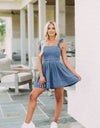 Square Neck Tie Shoulder Denim Dress