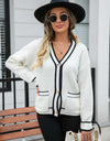 Waffle Knit V-Neck Cardigan with Pocket